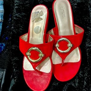 Women's Sz 11 red slip on sandals